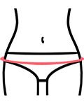 Illustration: measuring tape around the fullest part of the hips.